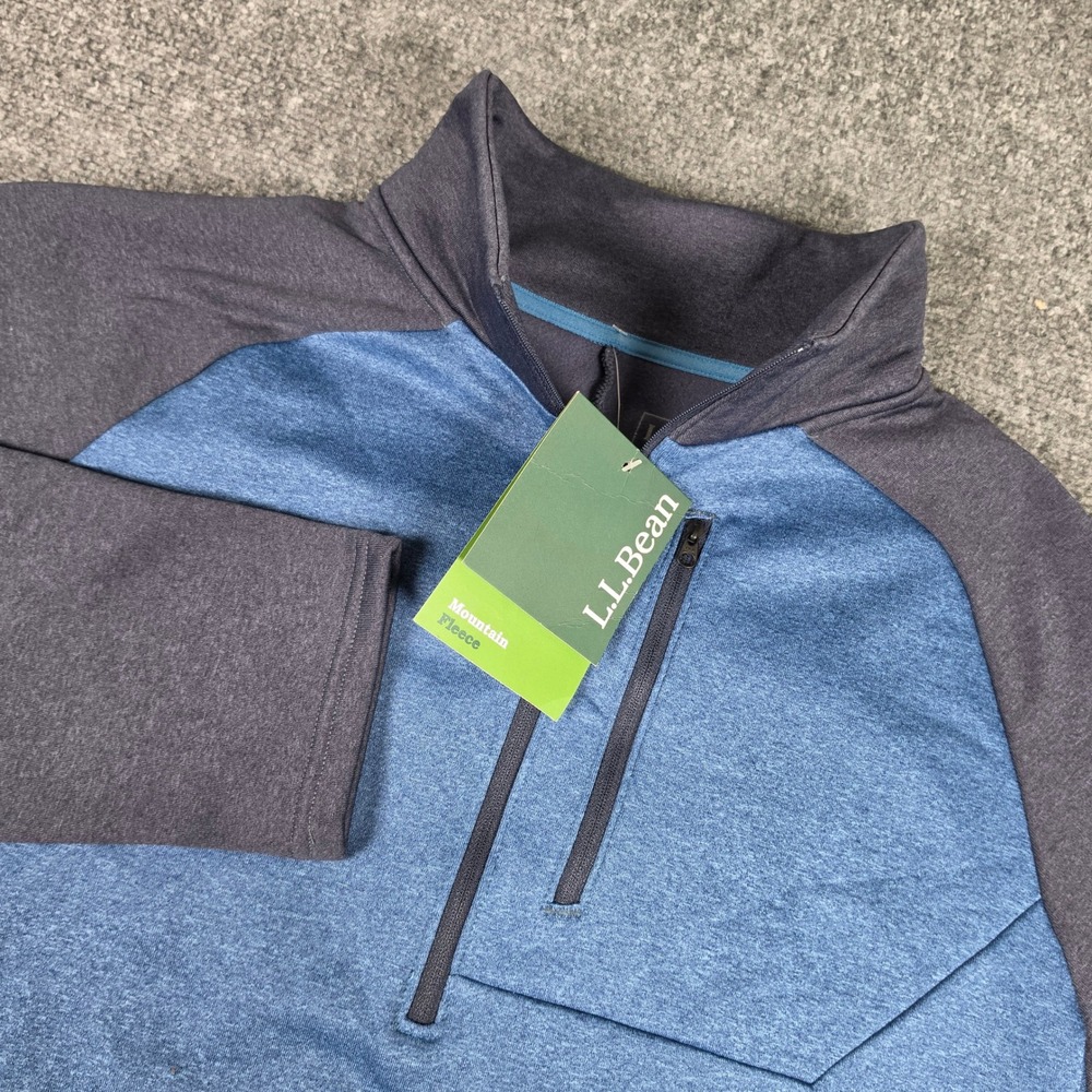 L.L.Bean Mountain Fleece Pullover Mens L Blue Navy 1/2 Zip Colorblock NWT - Picture 1 of 8